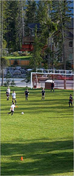 Children play soccer in Canmore Alberta